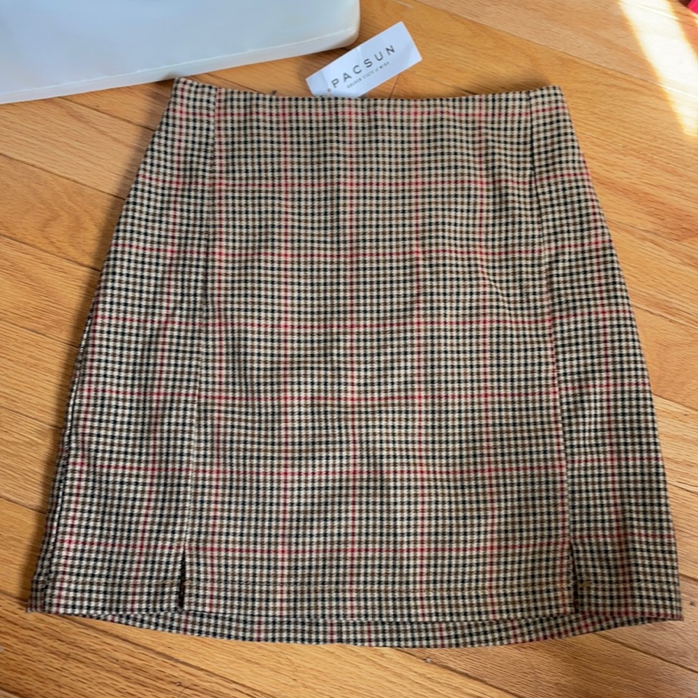John Galt Brandy Melville Brown Plaid Cara Mini Skirt (NWT)